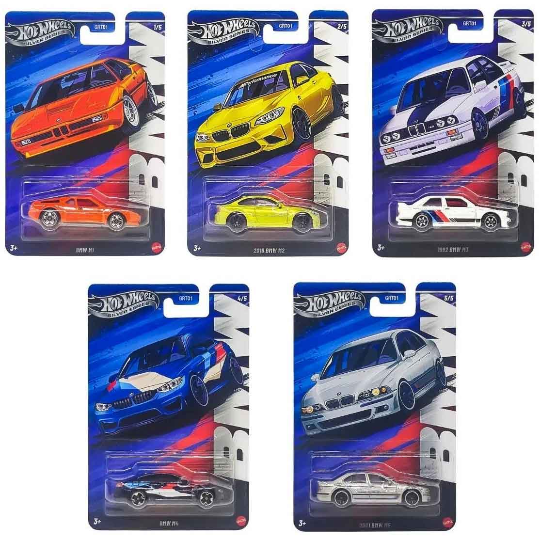 BMW Silver Series – Set of 5 (M1, M2, M3, M4, M5) – Hot Wheels Imported & Carded