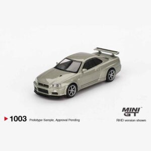 Mini GT 1003 – Nissan Skyline GT-R (R34) V-Spec II Nür – Millennium Jade (1:64)