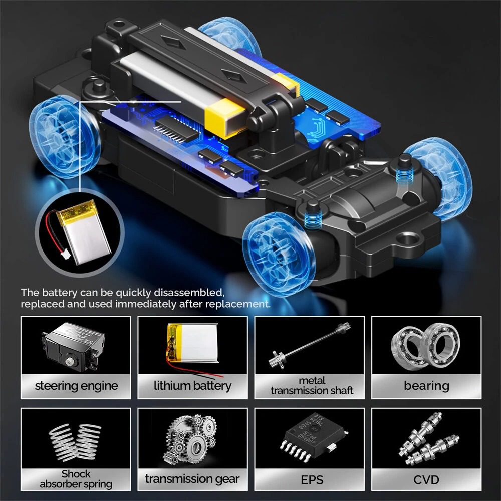Hstar D43-01 1:43 Mini Drift RC Car – 4WD, Gyro, Alloy Body, LED Lights - Image 2
