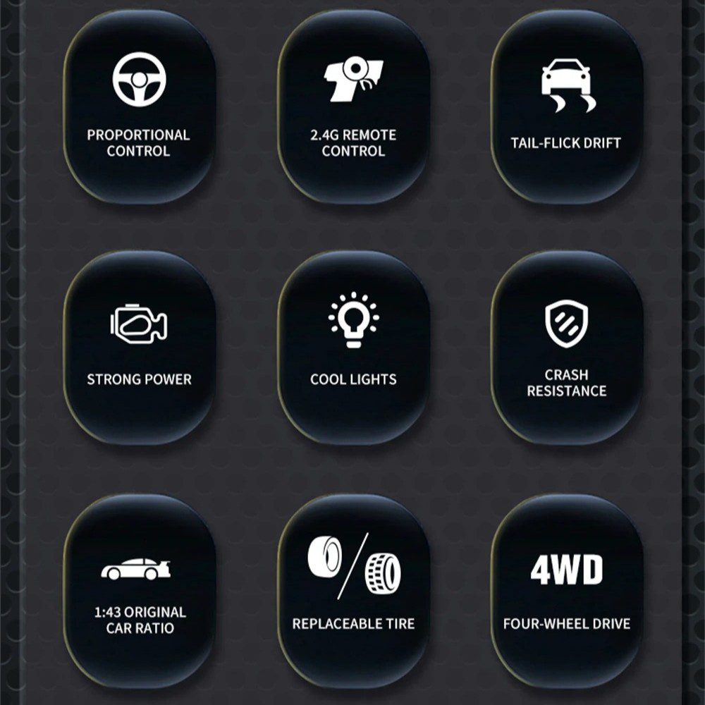 JIABAILE 1:43 Mini Drift RC Car – 4WD LED Desktop Drifter (Gyro / Non-Gyro Options) - Image 4