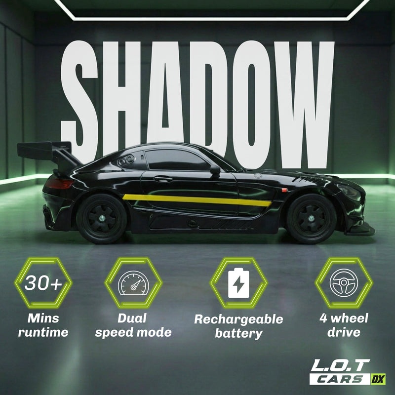 L.O.T Cars Shadow RC Drift Car – 4WD, Proportional Control, LED Drift Car - Asphalt Black - Image 8